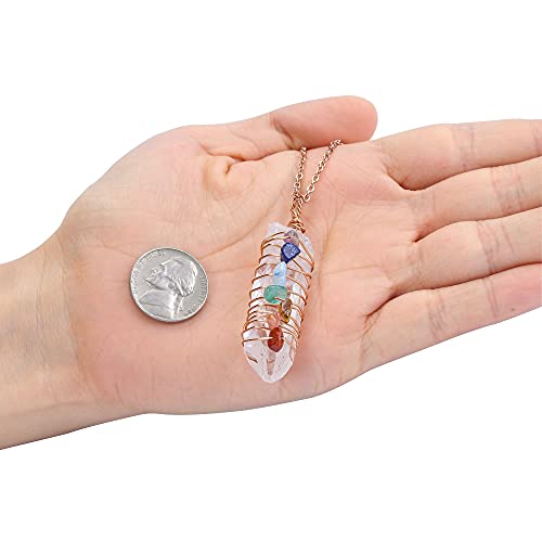Clear Quartz Pendant Necklace with Chakra Healing Stones