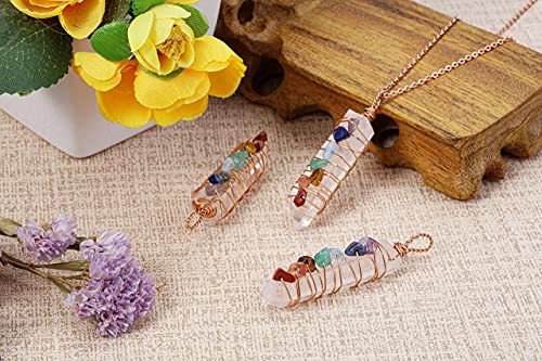 Clear Quartz Pendant Necklace with Chakra Healing Stones