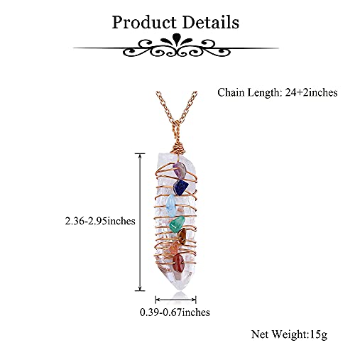 Clear Quartz Pendant Necklace with Chakra Healing Stones