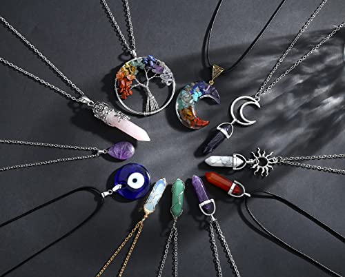 11Pcs Crystal Necklaces Set for Women - Boho Chakra Hippie Pendant