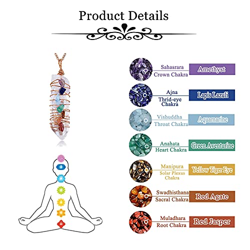 Clear Quartz Pendant Necklace with Chakra Healing Stones