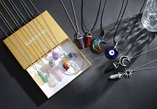 11Pcs Crystal Necklaces Set for Women - Boho Chakra Hippie Pendant