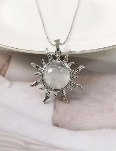 Clear Quartz Sun Necklace for Women, Healing Crystal spiritual选jewelry