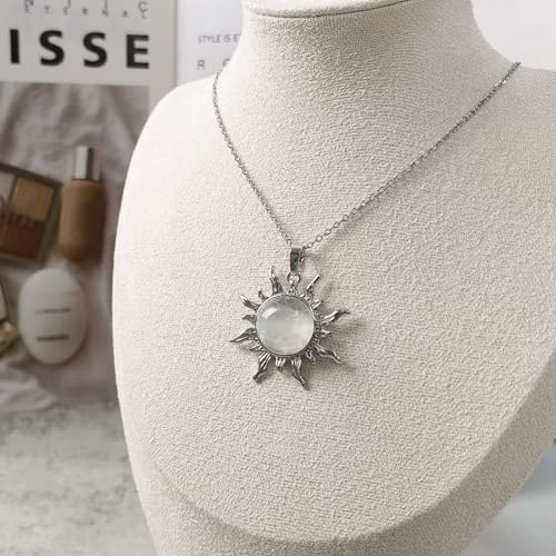 Clear Quartz Sun Necklace for Women, Healing Crystal spiritual选jewelry