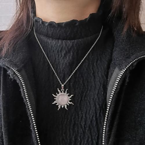 Clear Quartz Sun Necklace for Women, Healing Crystal spiritual选jewelry