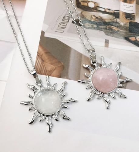 Clear Quartz Sun Necklace for Women, Healing Crystal spiritual选jewelry