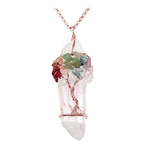 Jovivi 7 Chakra Gemstone Necklace with Quartz & Stones