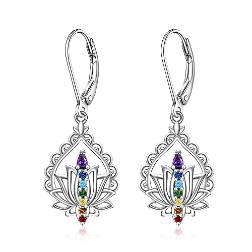 Lotus Chakra Earrings: Dangle Sterling Silver Crystal Charms