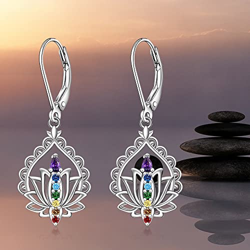 Lotus Chakra Earrings: Dangle Sterling Silver Crystal Charms