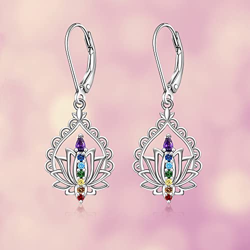 Lotus Chakra Earrings: Dangle Sterling Silver Crystal Charms
