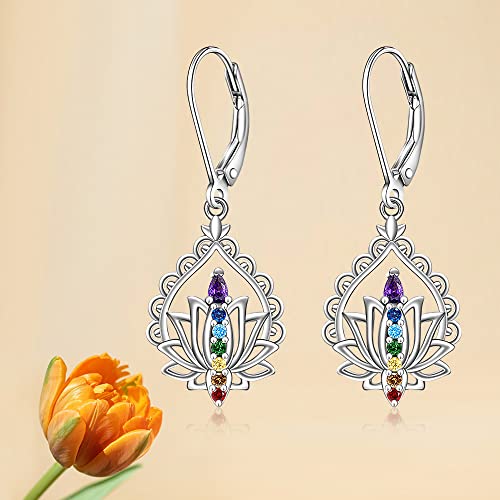 Lotus Chakra Earrings: Dangle Sterling Silver Crystal Charms