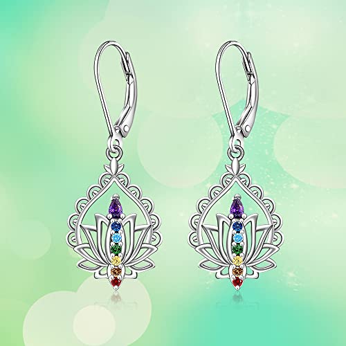 Lotus Chakra Earrings: Dangle Sterling Silver Crystal Charms
