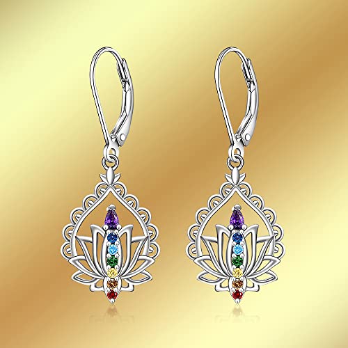 Lotus Chakra Earrings: Dangle Sterling Silver Crystal Charms