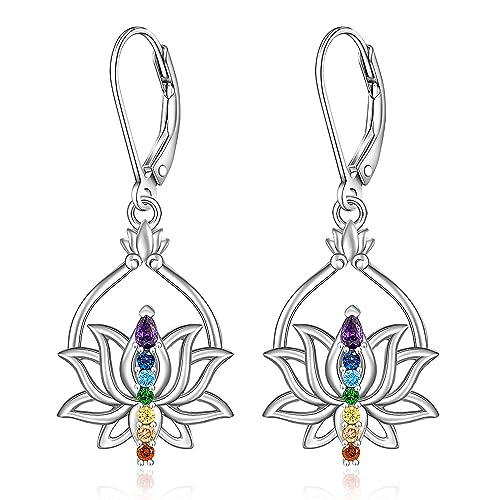 7 Chakra Lotus Earrings - Sterling Silver Yoga Jewelry