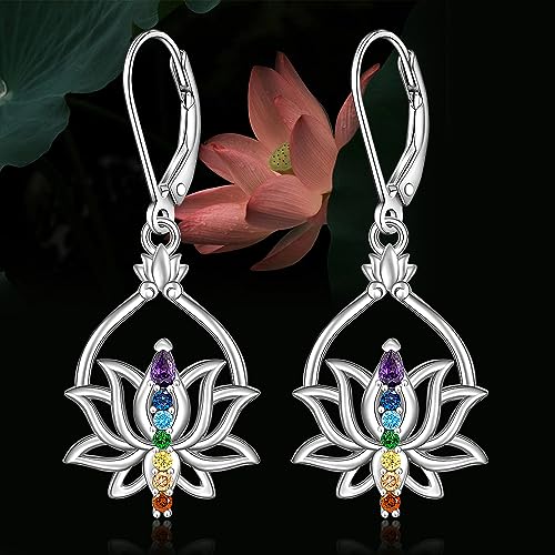 7 Chakra Lotus Earrings - Sterling Silver Yoga Jewelry