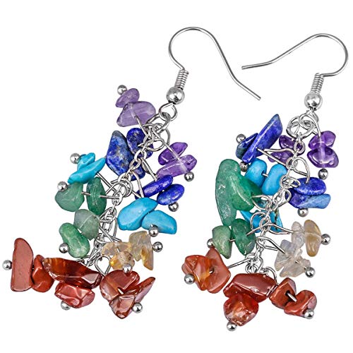 Nupuyai Crystal Dangle Earrings with 7 Chakra Stones
