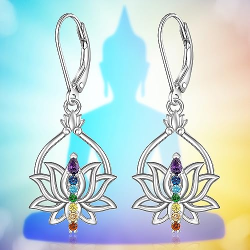 7 Chakra Lotus Earrings - Sterling Silver Yoga Jewelry