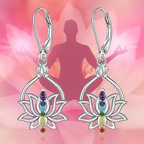 7 Chakra Lotus Earrings - Sterling Silver Yoga Jewelry