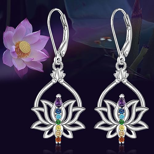 7 Chakra Lotus Earrings - Sterling Silver Yoga Jewelry
