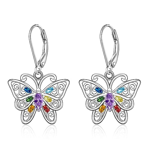 7 Chakra Butterfly Earrings: Sterling Silver Healing Jewelry