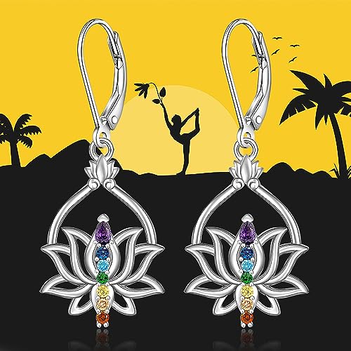 7 Chakra Lotus Earrings - Sterling Silver Yoga Jewelry