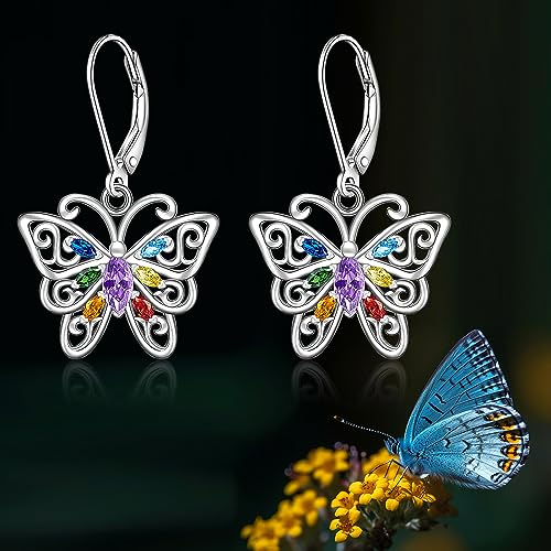 7 Chakra Butterfly Earrings: Sterling Silver Healing Jewelry