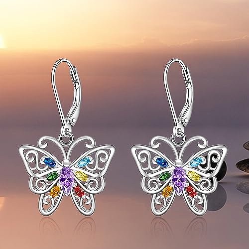 7 Chakra Butterfly Earrings: Sterling Silver Healing Jewelry