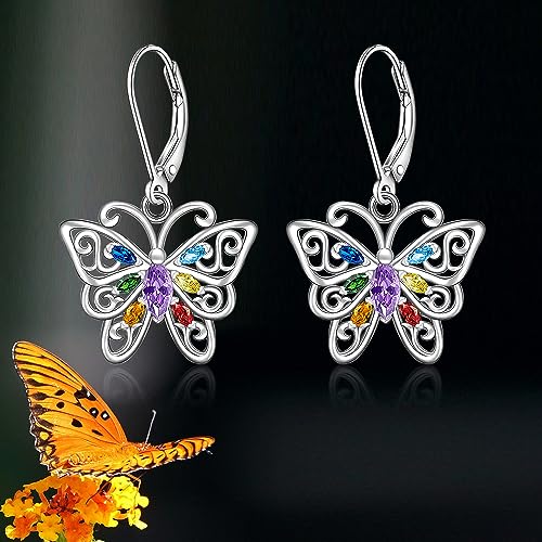 7 Chakra Butterfly Earrings: Sterling Silver Healing Jewelry