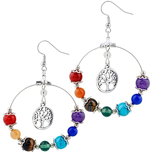 SUNYIK 7 Chakra Stone Earrings with Tree Charm