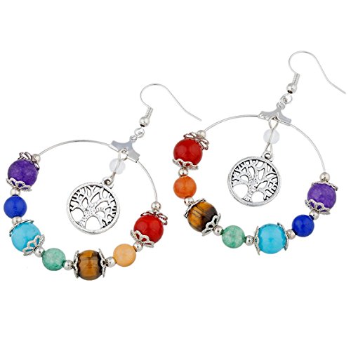 SUNYIK 7 Chakra Stone Earrings with Tree Charm