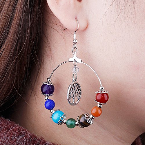 SUNYIK 7 Chakra Stone Earrings with Tree Charm