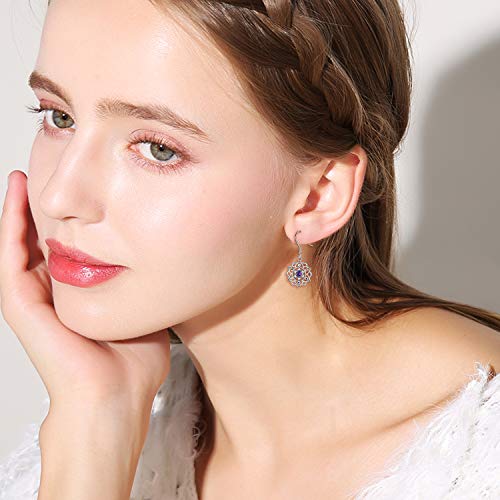 Silver Chakra Lotus Flower Dangle Earrings Yoga Jewelry