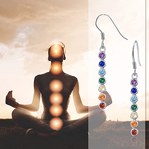 Chakra Earrings: Sterling Silver Healing Gemstone Dangle Drops