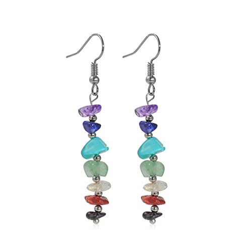 Chakra Stone Bead Tassel Earrings for Women
