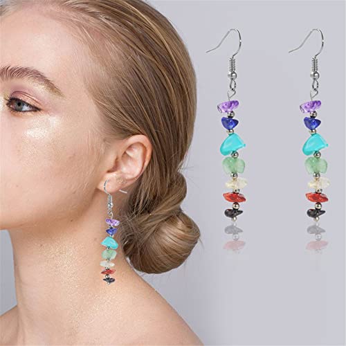 Chakra Stone Bead Tassel Earrings for Women