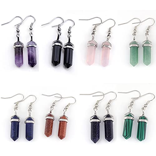 Hexagonal Quartz Drop Earrings Set - Chakra Stones