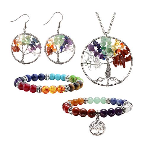 Jovivi 7 Chakra Tree Life Crystal Jewelry Set