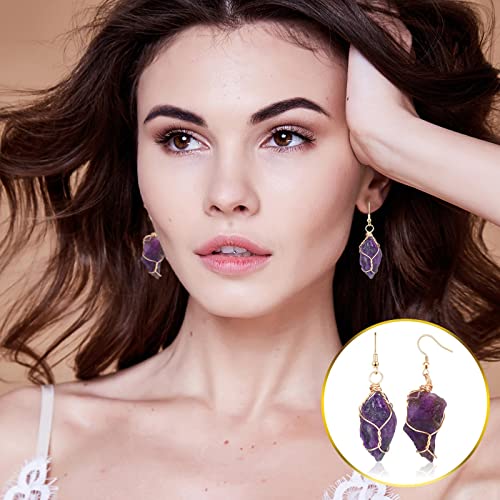 Natural Amethyst Crystal Drop Earrings - Novel Style