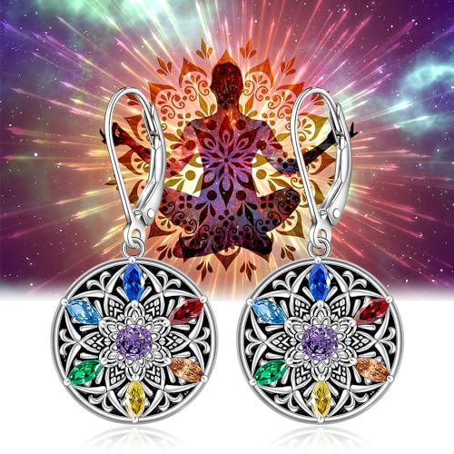 Chakra Mandala Lotus Flower Sterling Silver Dangle Earrings