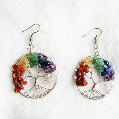 Tree of Life Crystal Birthstone Chakra Earrings