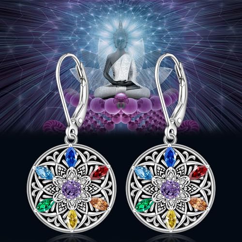 Chakra Mandala Lotus Flower Sterling Silver Dangle Earrings