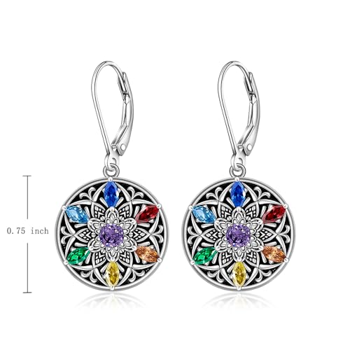 Chakra Mandala Lotus Flower Sterling Silver Dangle Earrings