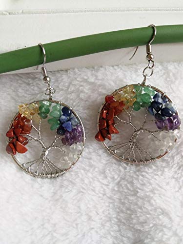 Tree of Life Crystal Birthstone Chakra Earrings