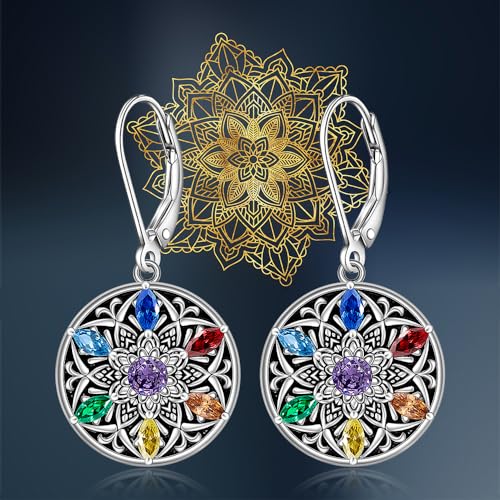 Chakra Mandala Lotus Flower Sterling Silver Dangle Earrings
