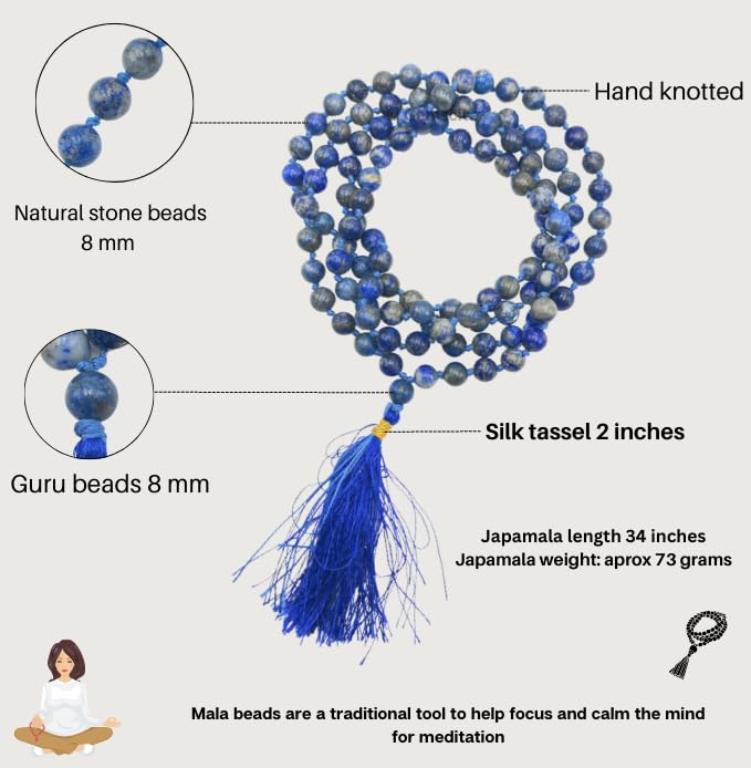 Lapis Lazuli 108 Bead Mala Necklace & Bracelet