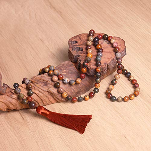 Mala Beads: 108 8mm Picasso Stone Prayer Necklace