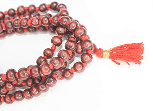 Red Rosewood Tarot Mala Beads Necklace with 108+1