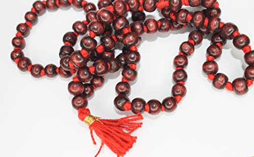 Red Rosewood Tarot Mala Beads Necklace with 108+1