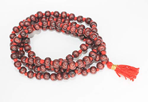 Red Rosewood Tarot Mala Beads Necklace with 108+1