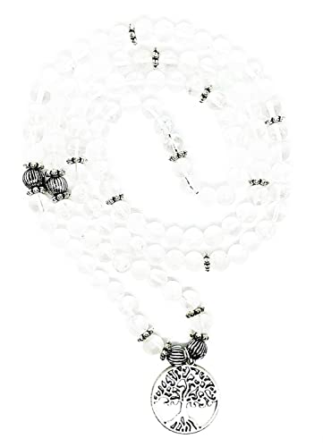 Clear Quartz Mala 108 Beads with Tree of Life Charm